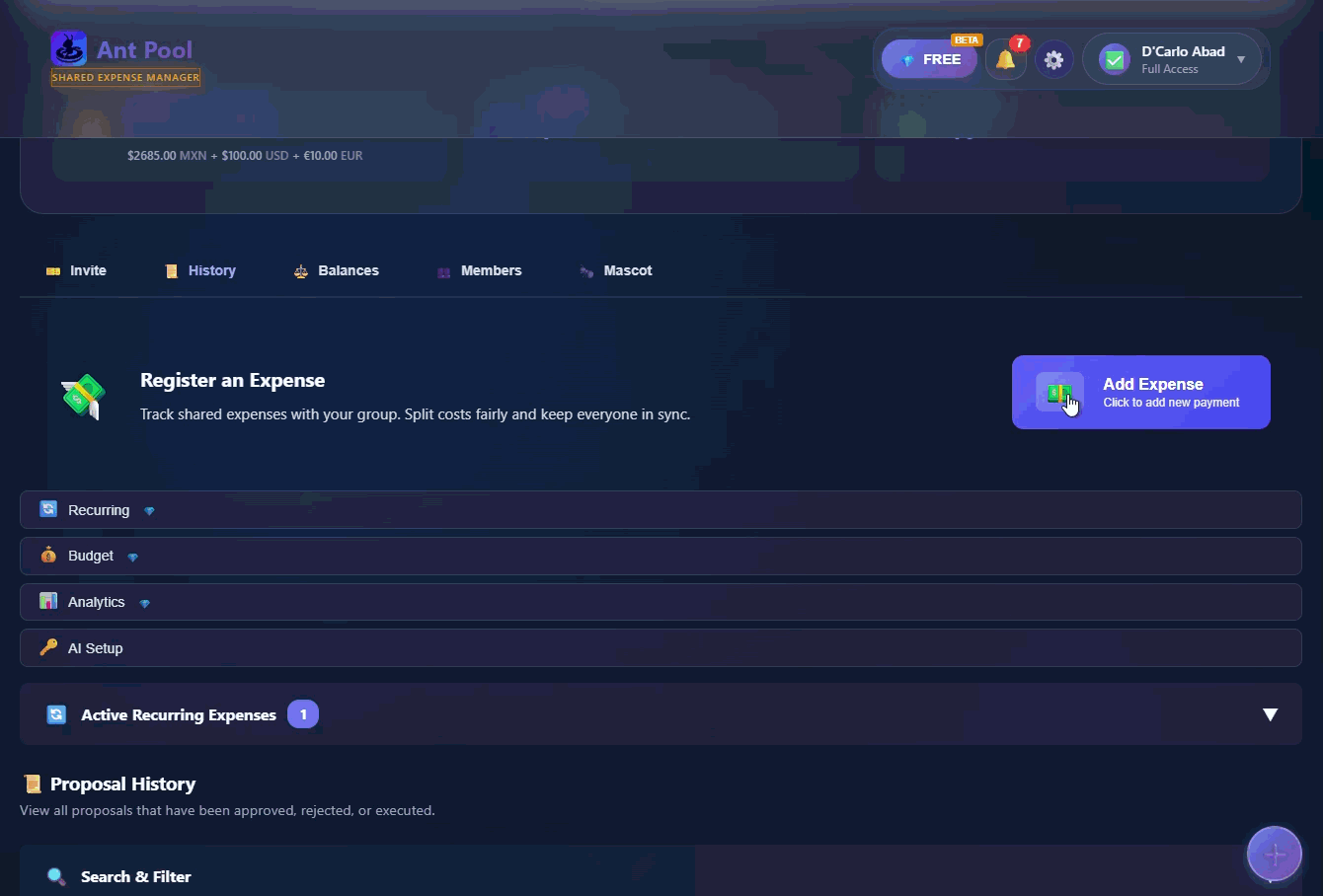Tutorial: Adding an expense in Ant Pool